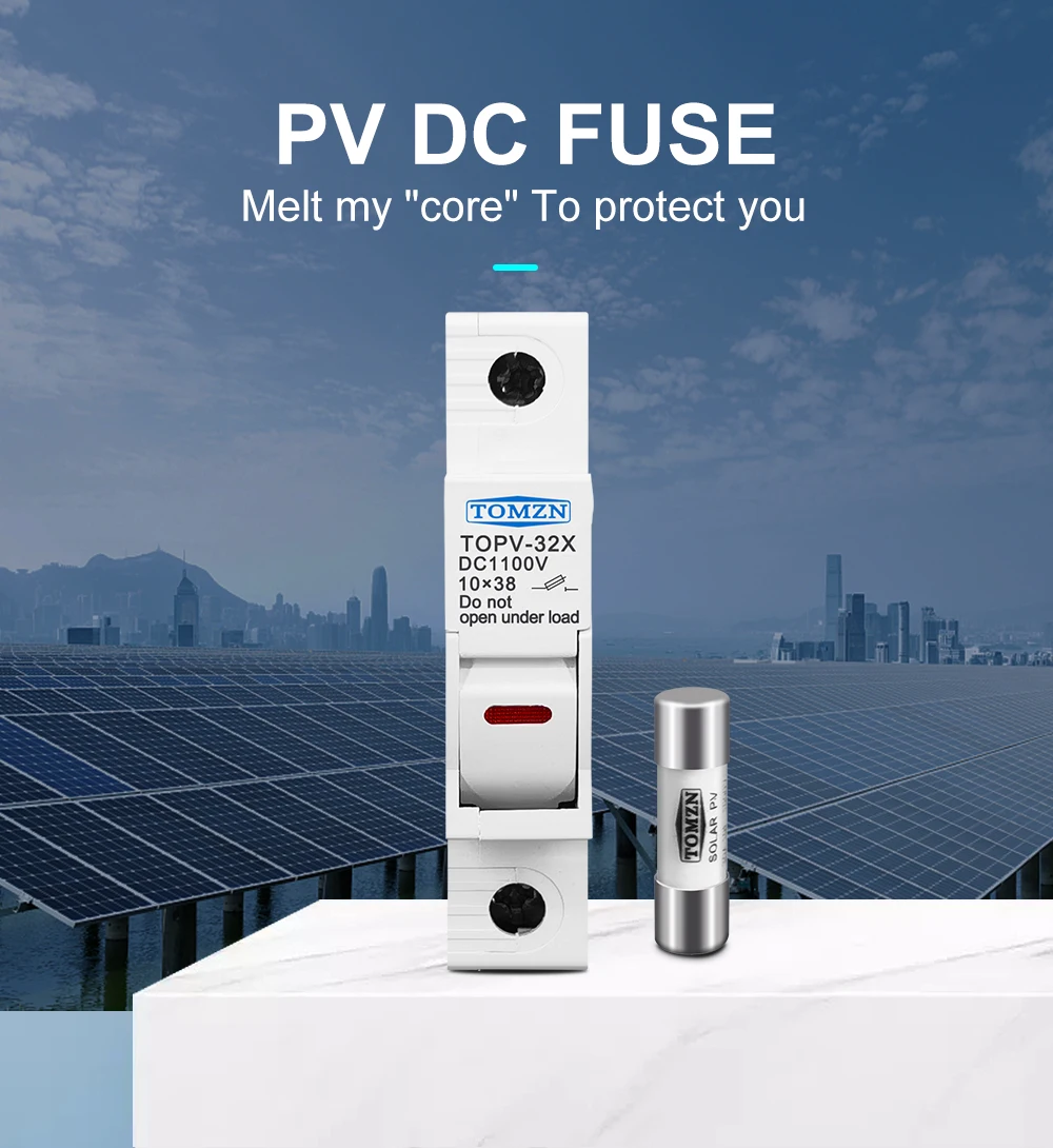 TOMZN 1P Solar PV 1100V Fuse Holder Suitable For 10*38mm PV Fuse Link Solar System Protection Base Photovoltaic Protector GPV