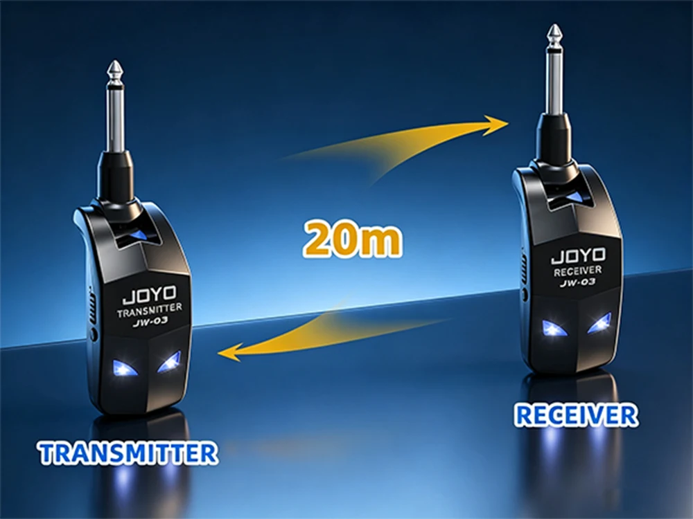 JOYO JW-03 Wireless Guitar System 2.4GHz Rechargeable Transmitter & Receiver 4 Channel Low Latency for Electric Guitar Bass Amp