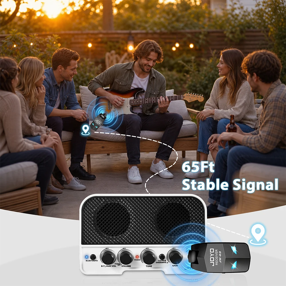 JOYO JW-03 Wireless Guitar System 2.4GHz Rechargeable Transmitter & Receiver 4 Channel Low Latency for Electric Guitar Bass Amp