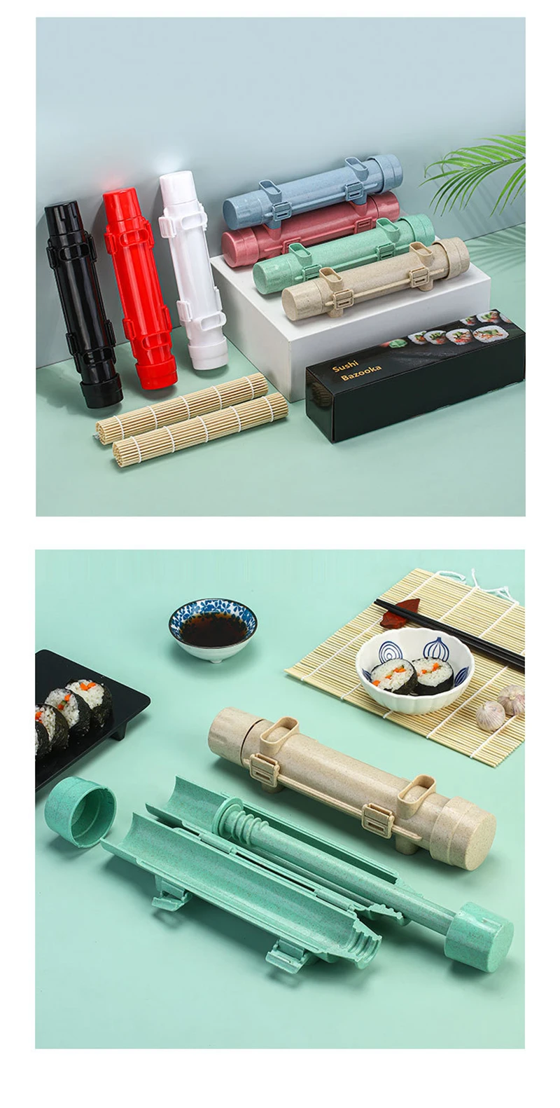 Push-type Sushi Mold Instant Diy Seaweed Rice Ball Maker Seaweed Rice Ball Tool Set Household Full Set Accessories Kitchen Molds