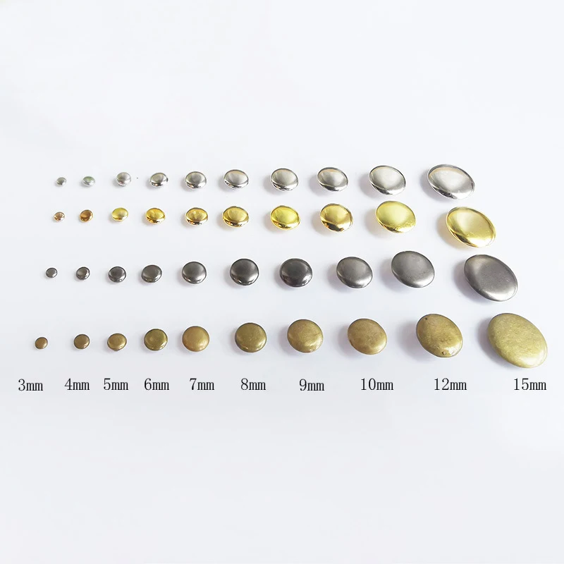 100sets 3mm~10mm Metal Single Cap Rivets Studs Round Rivet for Leather Craft Bag Belt Garments Hat Shoes Pet Collar Decor