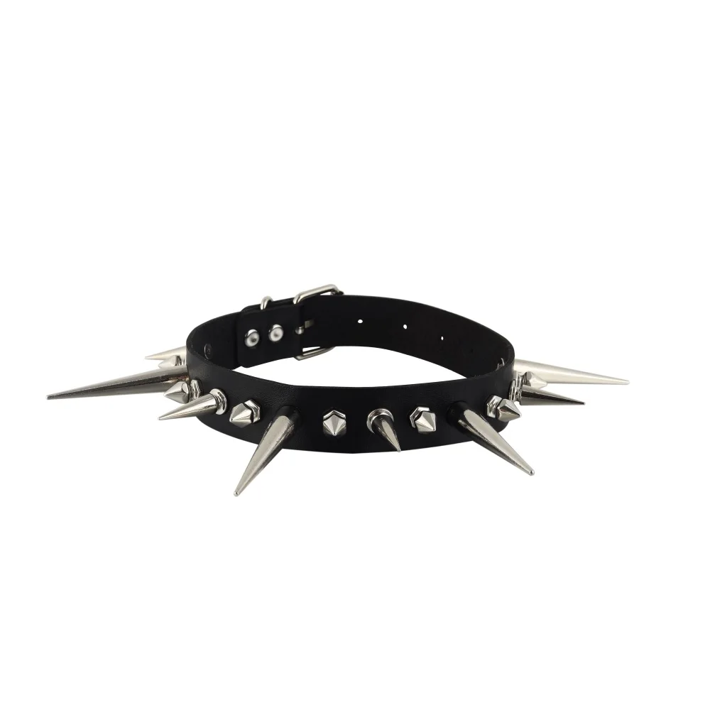 Long Spike Choker Punk Faux Leather Collar For Women Men Cool Big Rivets Studded Chocker Goth Style Necklace Accessories
