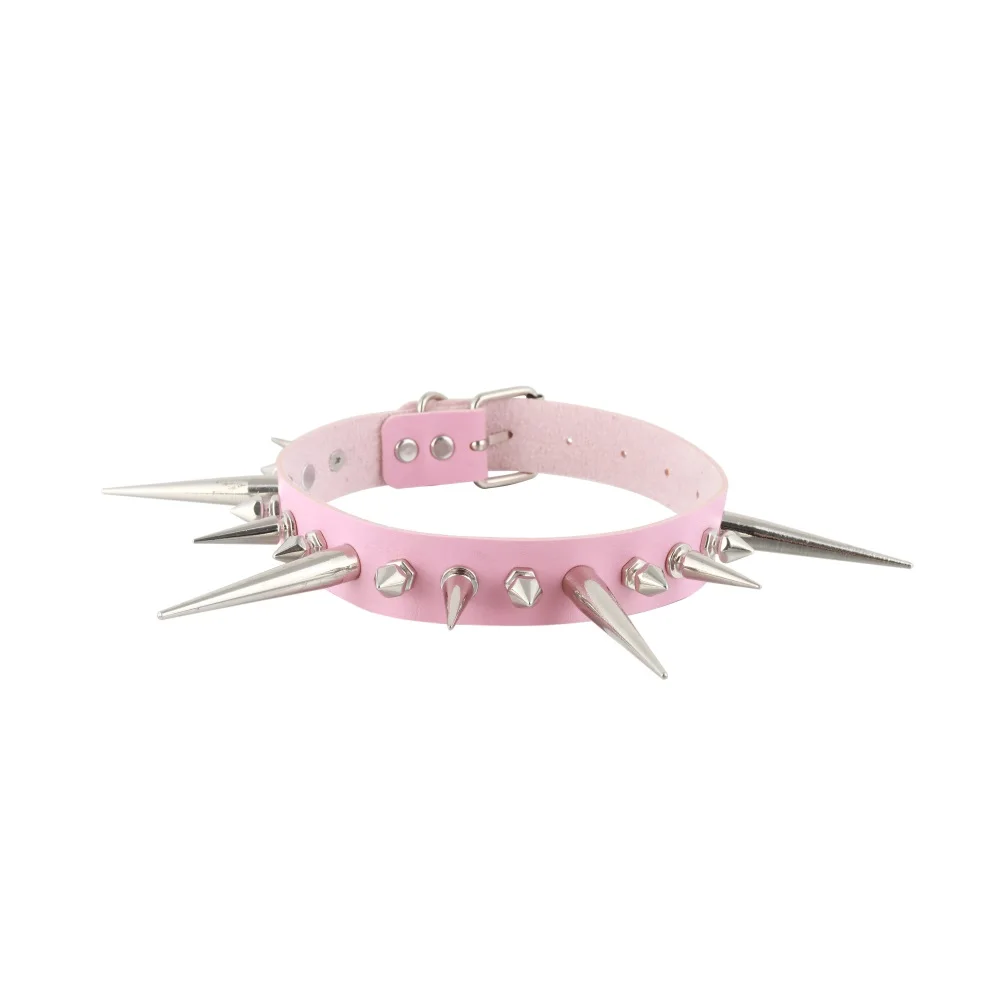 Long Spike Choker Punk Faux Leather Collar For Women Men Cool Big Rivets Studded Chocker Goth Style Necklace Accessories