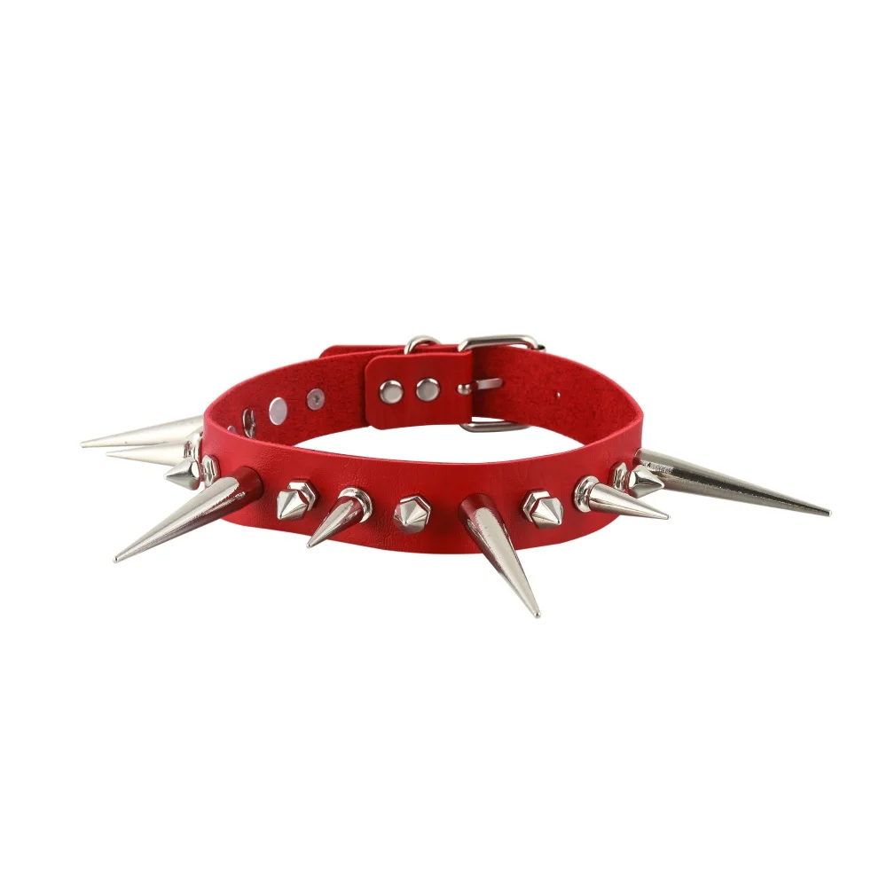 Long Spike Choker Punk Faux Leather Collar For Women Men Cool Big Rivets Studded Chocker Goth Style Necklace Accessories