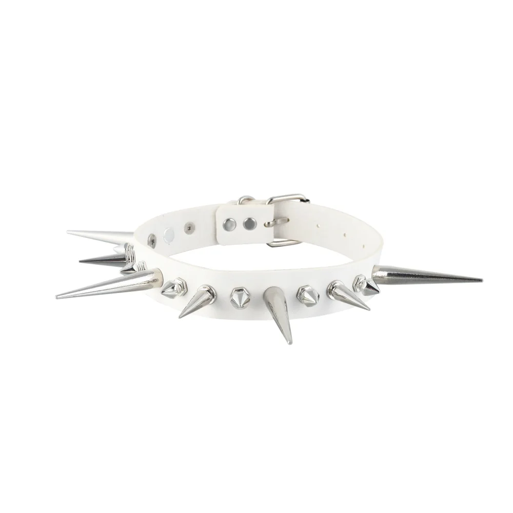 Long Spike Choker Punk Faux Leather Collar For Women Men Cool Big Rivets Studded Chocker Goth Style Necklace Accessories