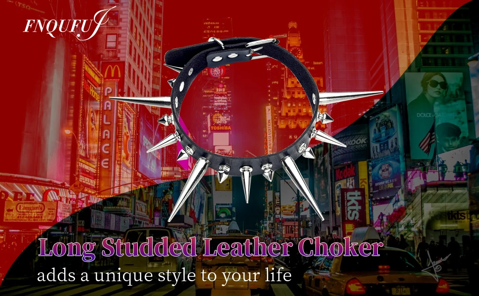 Long Spike Choker Punk Faux Leather Collar For Women Men Cool Big Rivets Studded Chocker Goth Style Necklace Accessories