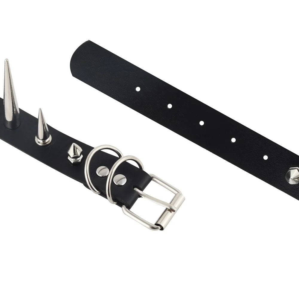 Long Spike Choker Punk Faux Leather Collar For Women Men Cool Big Rivets Studded Chocker Goth Style Necklace Accessories