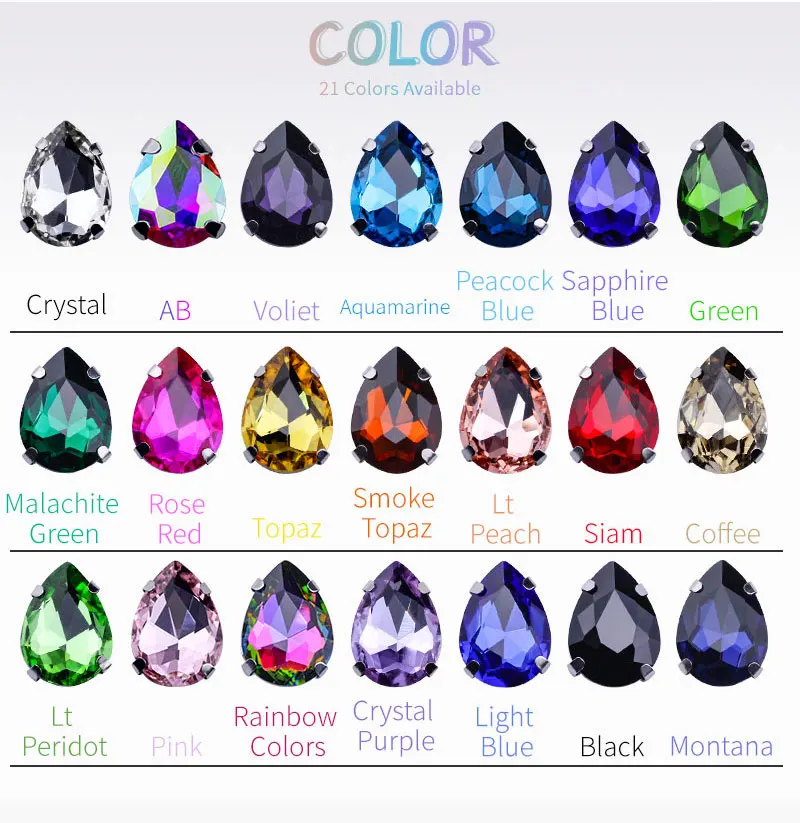 Teardrop Rhinestones for needlework glass sew on rhinestones sewing stone with silver claw crafts for clothing accessories