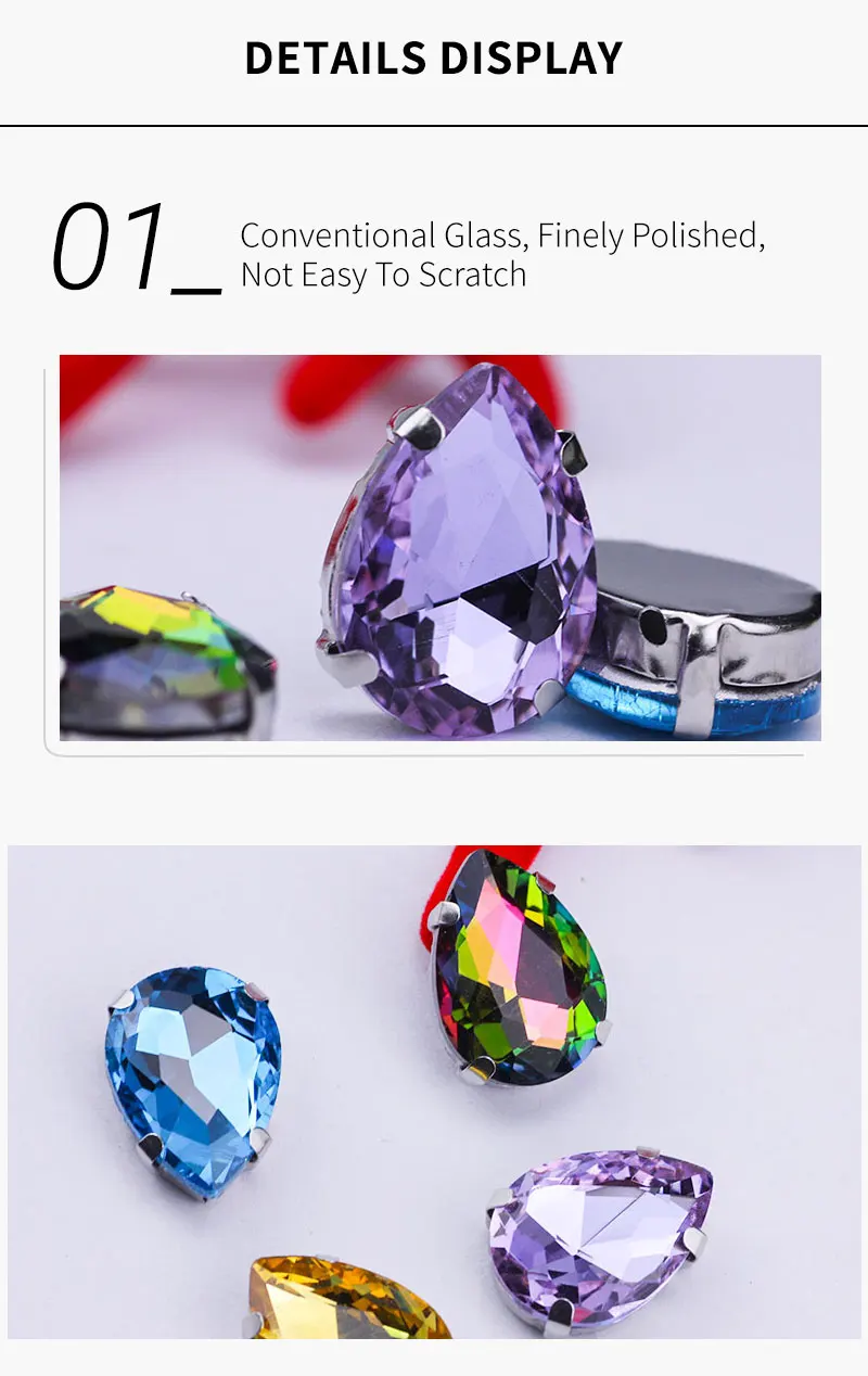 Teardrop Rhinestones for needlework glass sew on rhinestones sewing stone with silver claw crafts for clothing accessories