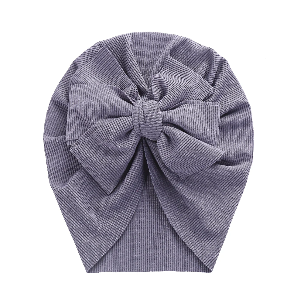 Solid Ribbed Bunny Knot Turban Hats for Baby Boys Girls Beanies Striped Thin Elastic Caps Bonnet Newborn Toddler 0-4T Headwraps