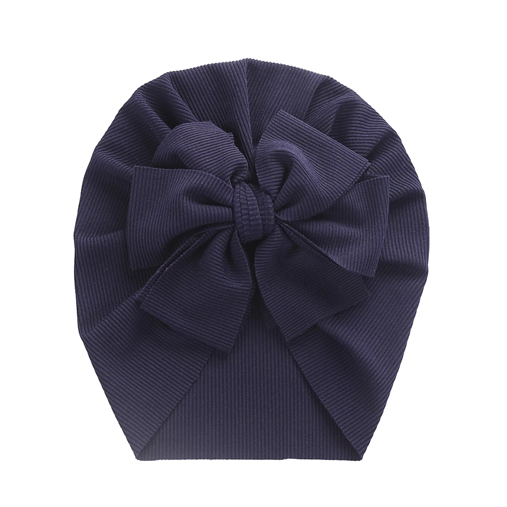Solid Ribbed Bunny Knot Turban Hats for Baby Boys Girls Beanies Striped Thin Elastic Caps Bonnet Newborn Toddler 0-4T Headwraps