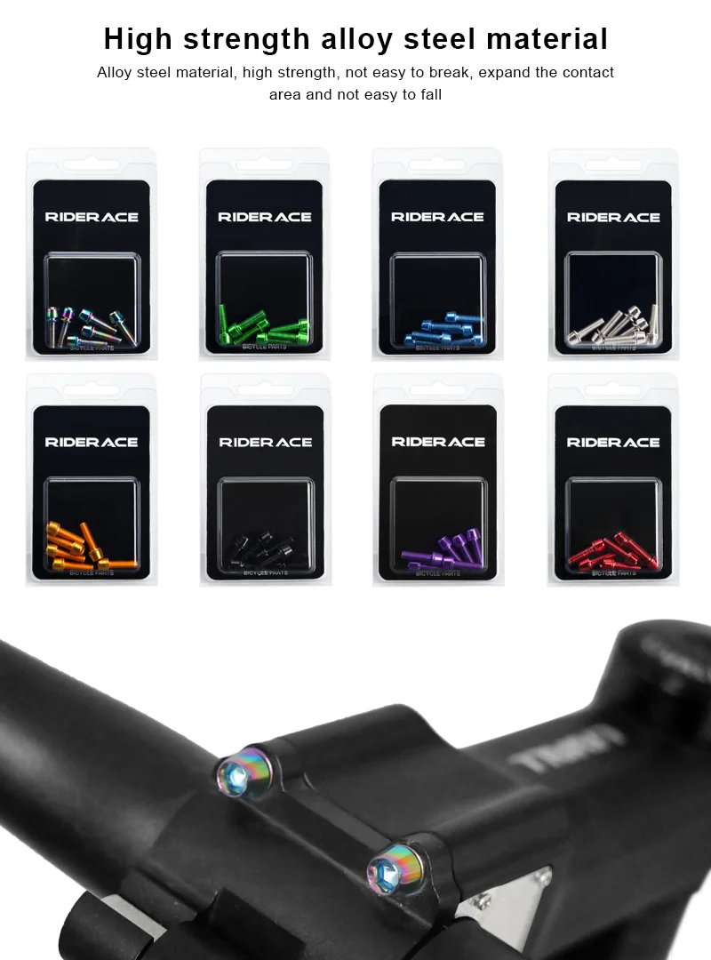 6pcs/set Bicycle Handlebar Screws Titanium-plated Colorful Alloy Steel M5*18MM MTB Bike Handle Bar Stem Riser Screw In Bolts