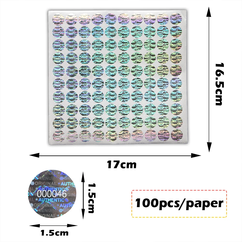 Silver Circular Holographic Sticker Warranty Void Seals Adhesive Labels with Serial Number High Security Laser Stickers 1.5cm
