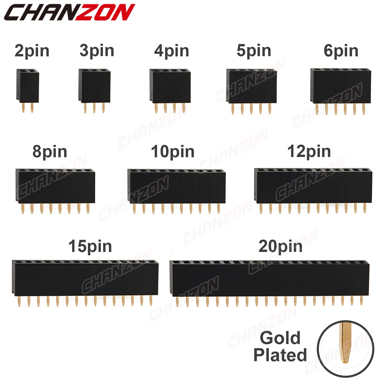 2 3 4 5 6 8 10 12 15 20 40 Female Pin Header Socket Gold Plated Solderless Single Row 2.54mm 2.54 mm 4pin 20pin 40pin Connector