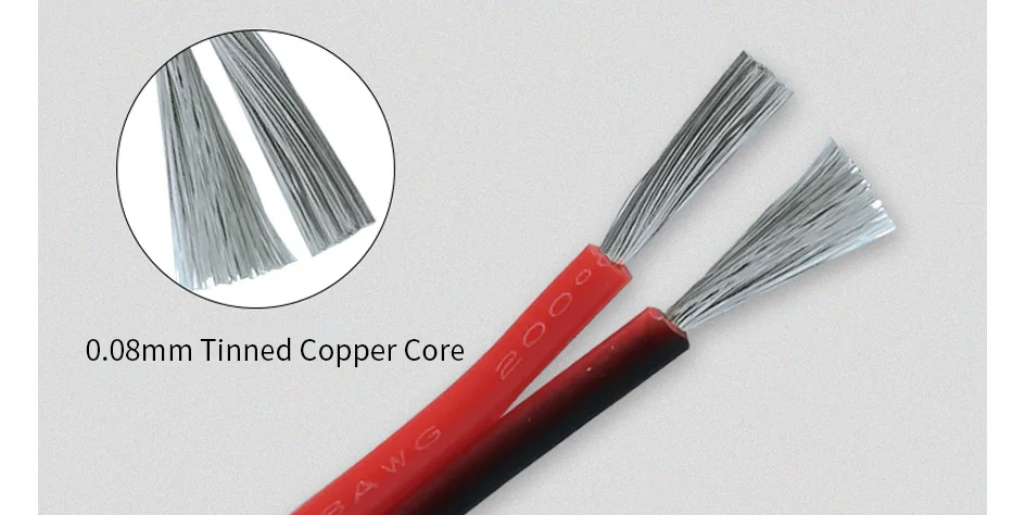Super Soft 2 Pin Silicone Cable 20 18 16 14 12 10 8 AWG High Temperature Resistant Tin-plated Copper Wire High Current Wire