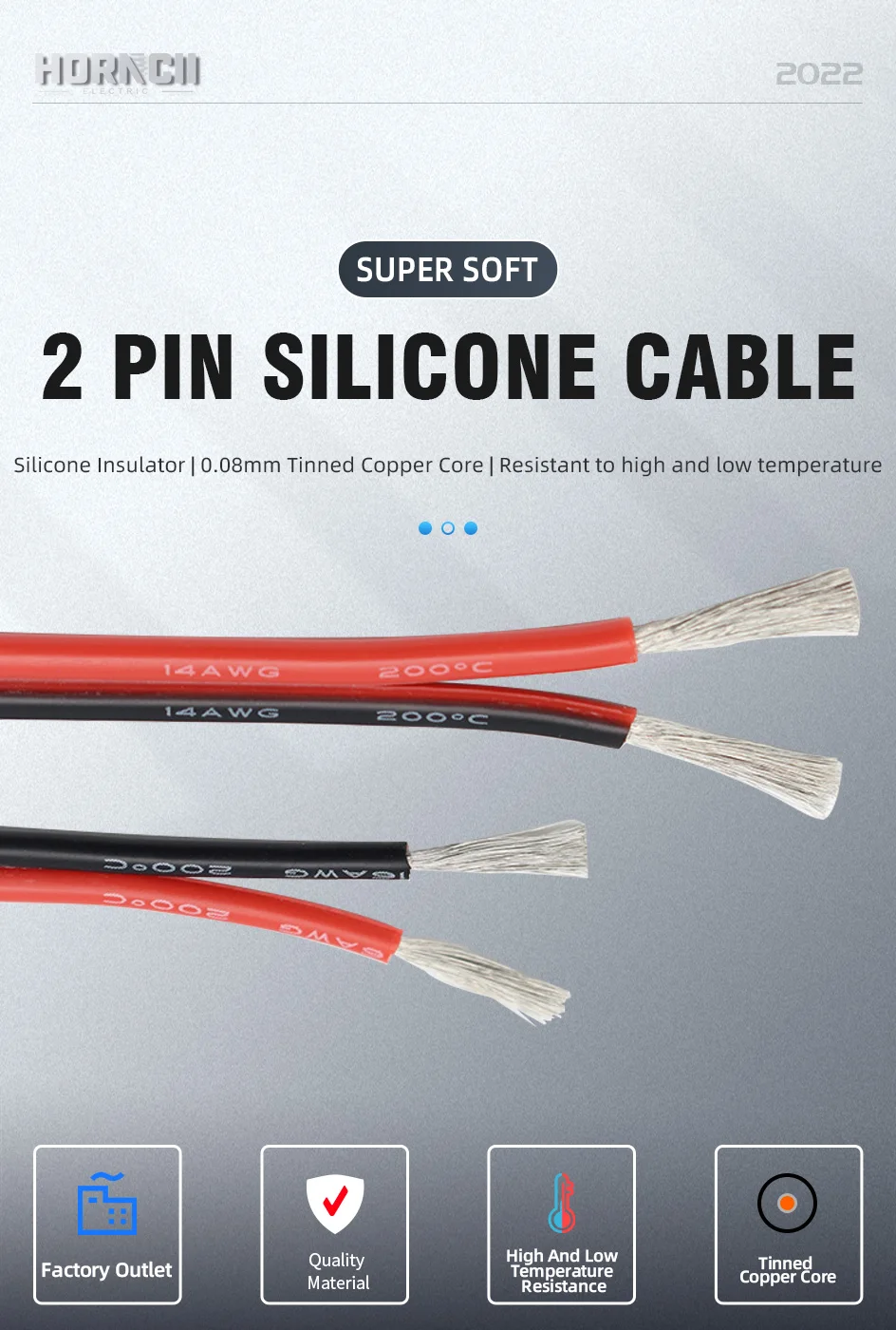 Super Soft 2 Pin Silicone Cable 20 18 16 14 12 10 8 AWG High Temperature Resistant Tin-plated Copper Wire High Current Wire