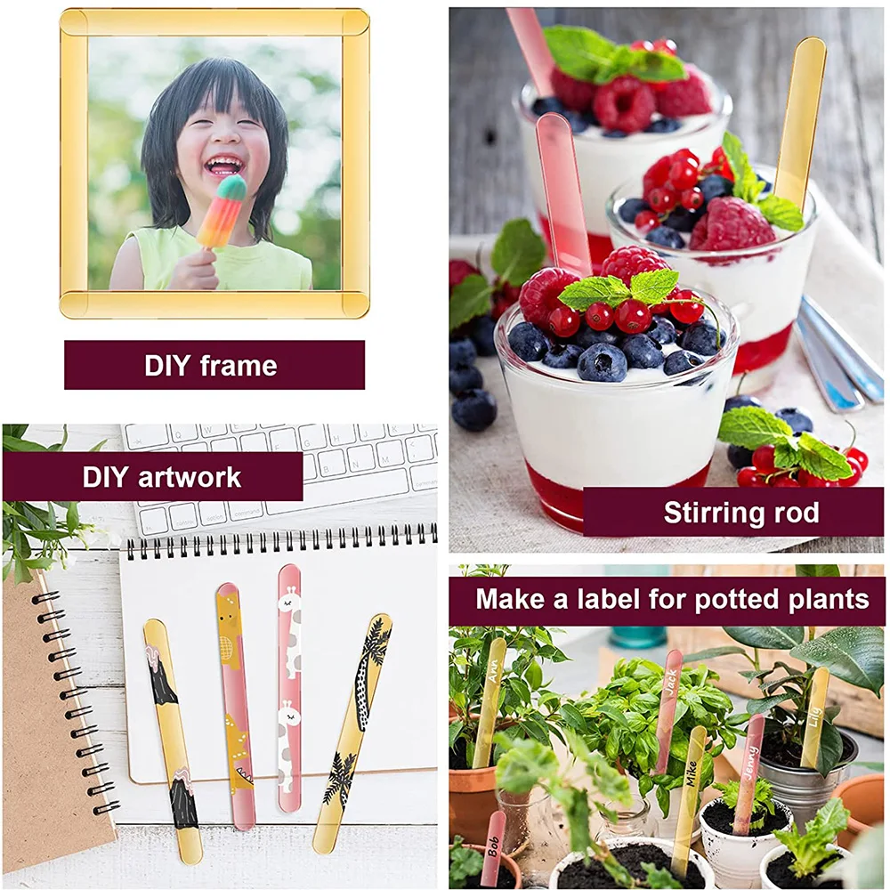 UPORS Reusable Ice Cream Sticks Acrylic Popsicle Sticks Creamsicle Cakesicle Cake Candy Pop Sticks Ice Lollies DIY Crafts