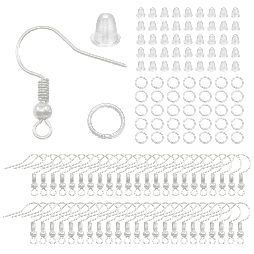 100/220/300pcs Earrings Set Earring Hooks Open Jump Rings Ear Plug Connects For DIY Jewelry Making Findings Supplies Accessories