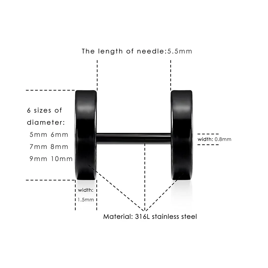 Punk Black Round Stud Earrings For Women Men Boy Minimalism Fashion Stainless Steel Ear Jewelry Earrings Wholesale Size 4mm-14mm