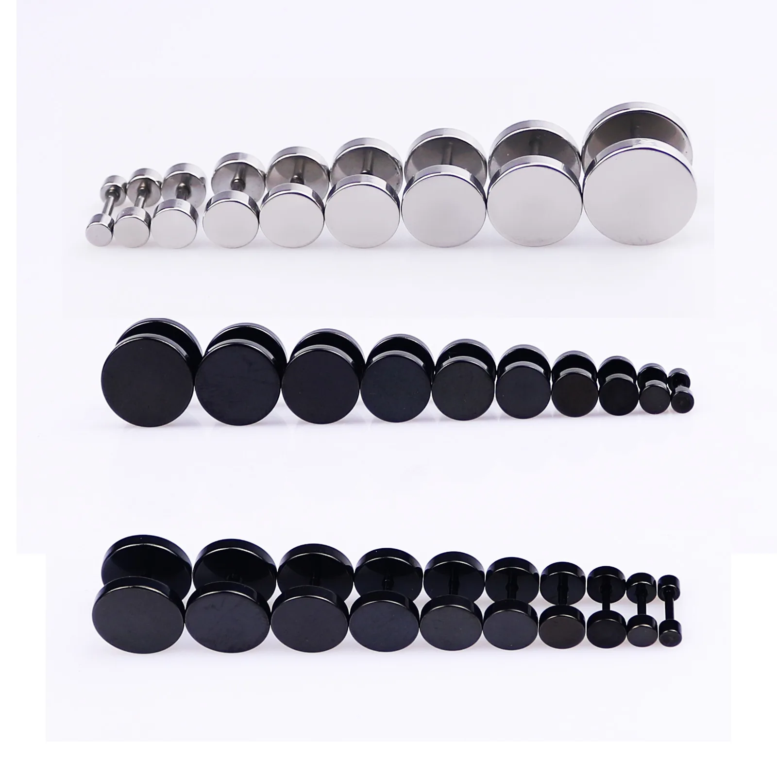 Punk Black Round Stud Earrings For Women Men Boy Minimalism Fashion Stainless Steel Ear Jewelry Earrings Wholesale Size 4mm-14mm