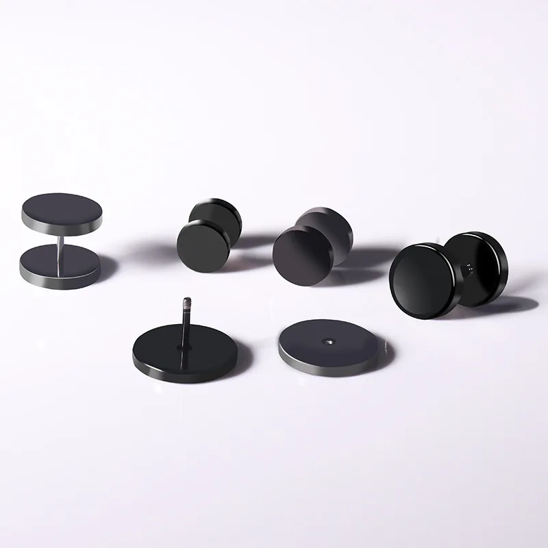 Punk Black Round Stud Earrings For Women Men Boy Minimalism Fashion Stainless Steel Ear Jewelry Earrings Wholesale Size 4mm-14mm
