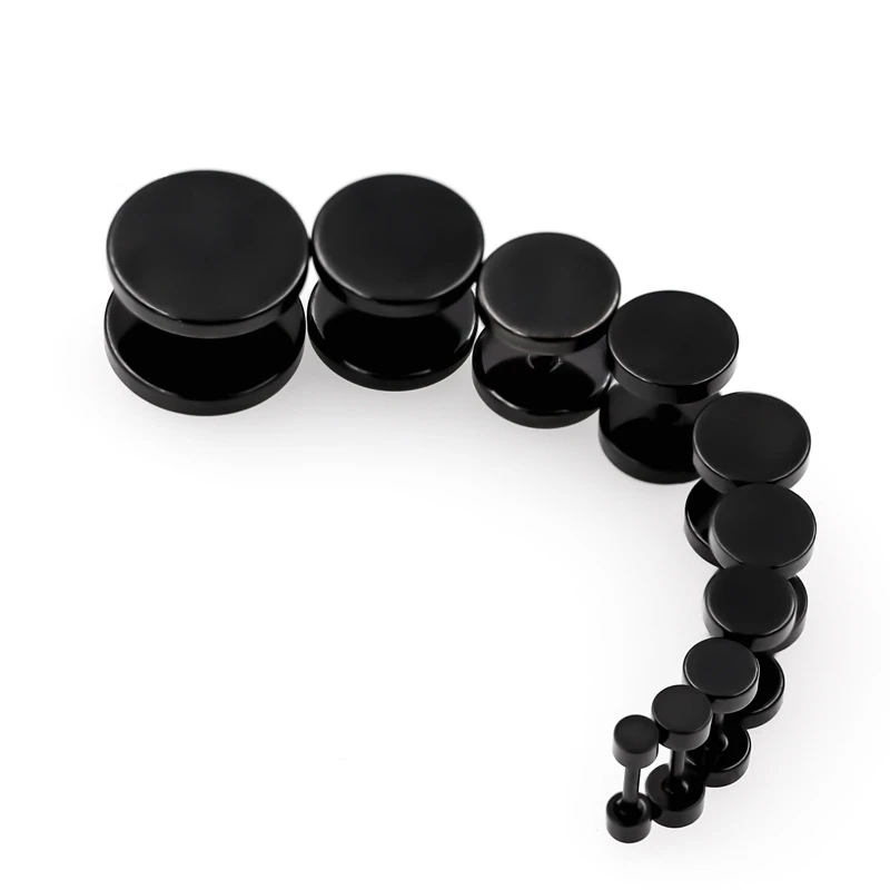 Punk Black Round Stud Earrings For Women Men Boy Minimalism Fashion Stainless Steel Ear Jewelry Earrings Wholesale Size 4mm-14mm
