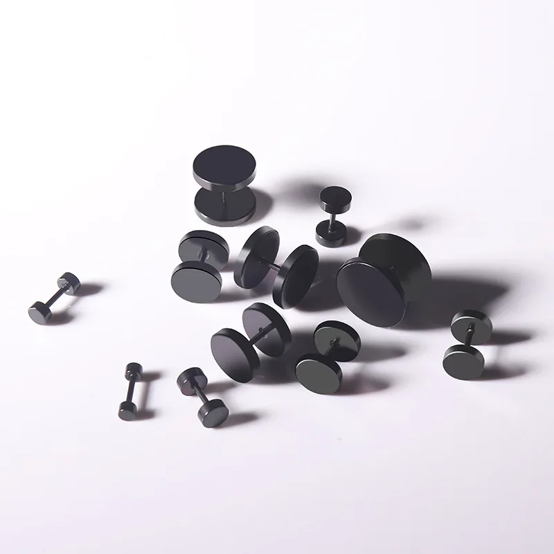 Punk Black Round Stud Earrings For Women Men Boy Minimalism Fashion Stainless Steel Ear Jewelry Earrings Wholesale Size 4mm-14mm