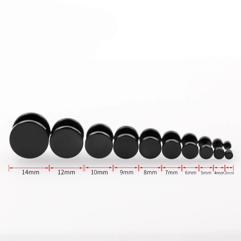 Punk Black Round Stud Earrings For Women Men Boy Minimalism Fashion Stainless Steel Ear Jewelry Earrings Wholesale Size 4mm-14mm