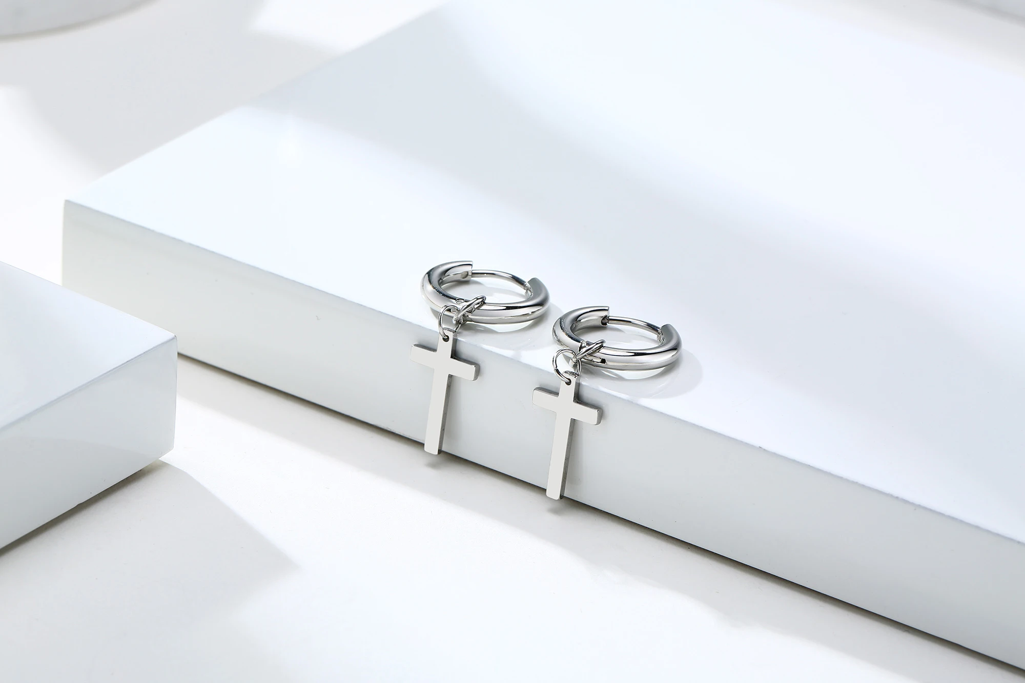 Stainless Steel Earring with Cross Charm for Guys Men's Jewelry