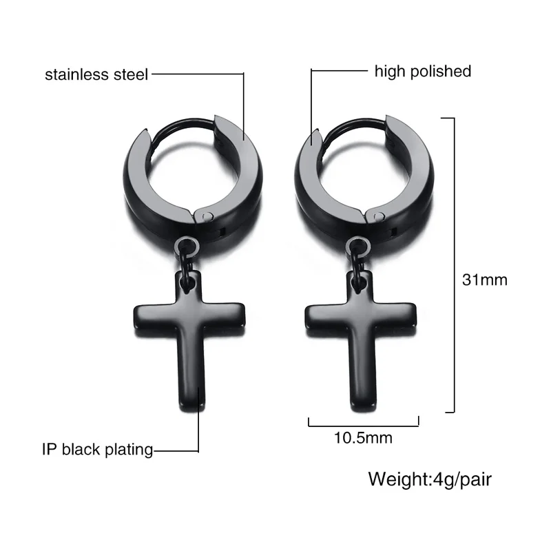 Stainless Steel Earring with Cross Charm for Guys Men's Jewelry