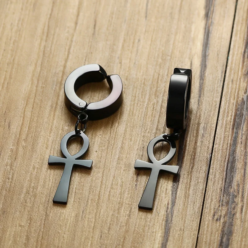 Stainless Steel Earring with Cross Charm for Guys Men's Jewelry