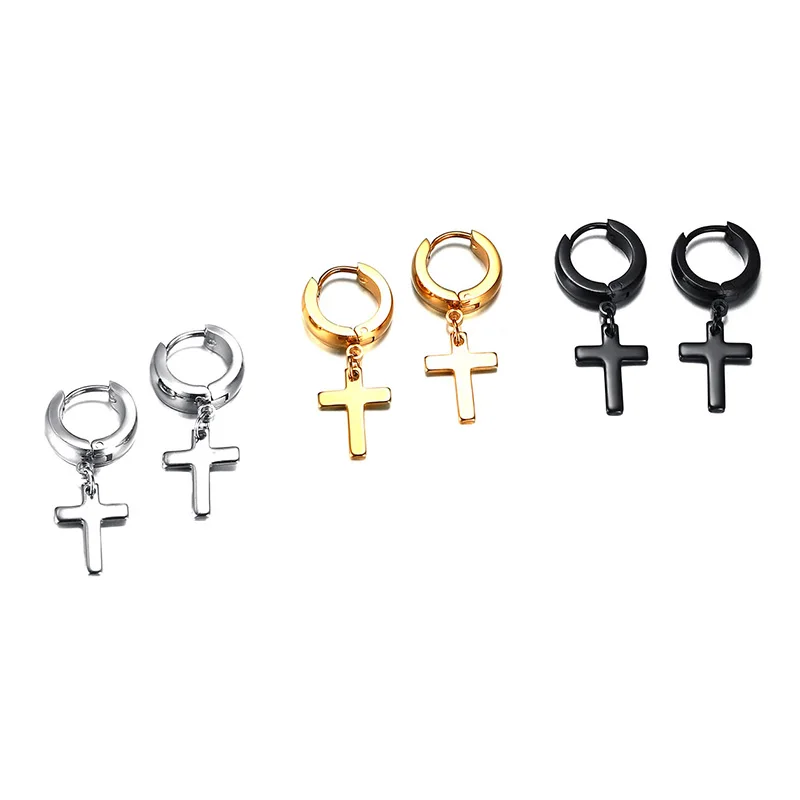 Stainless Steel Earring with Cross Charm for Guys Men's Jewelry