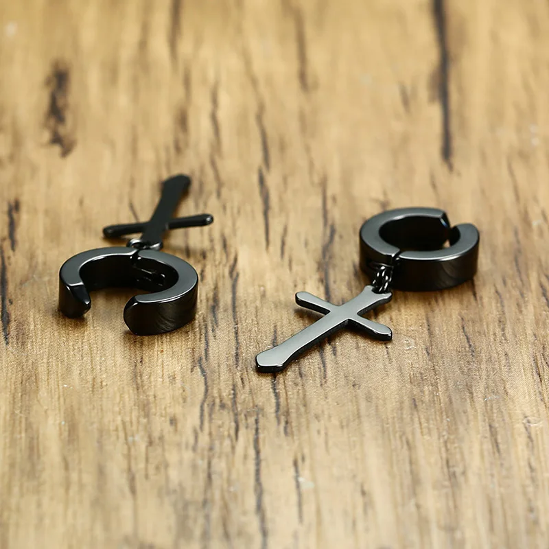 Stainless Steel Earring with Cross Charm for Guys Men's Jewelry
