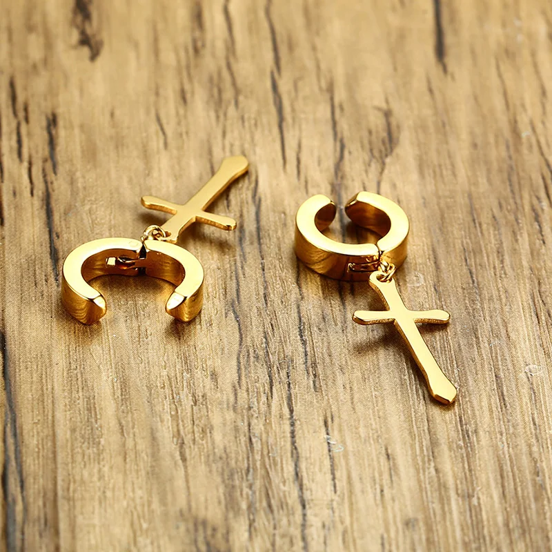 Stainless Steel Earring with Cross Charm for Guys Men's Jewelry