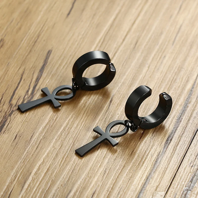 Stainless Steel Earring with Cross Charm for Guys Men's Jewelry