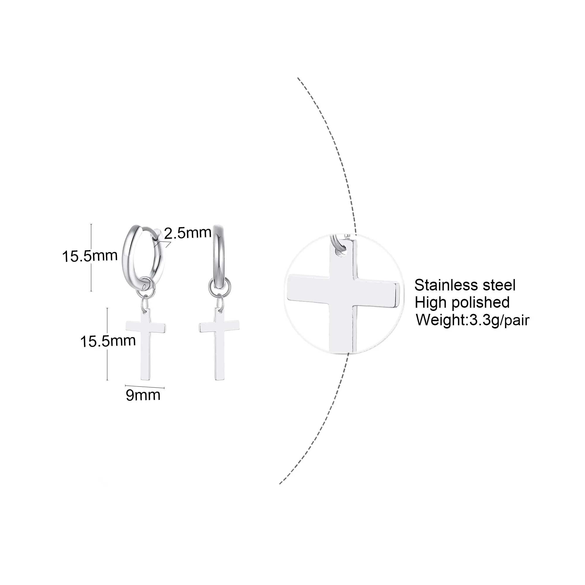Stainless Steel Earring with Cross Charm for Guys Men's Jewelry