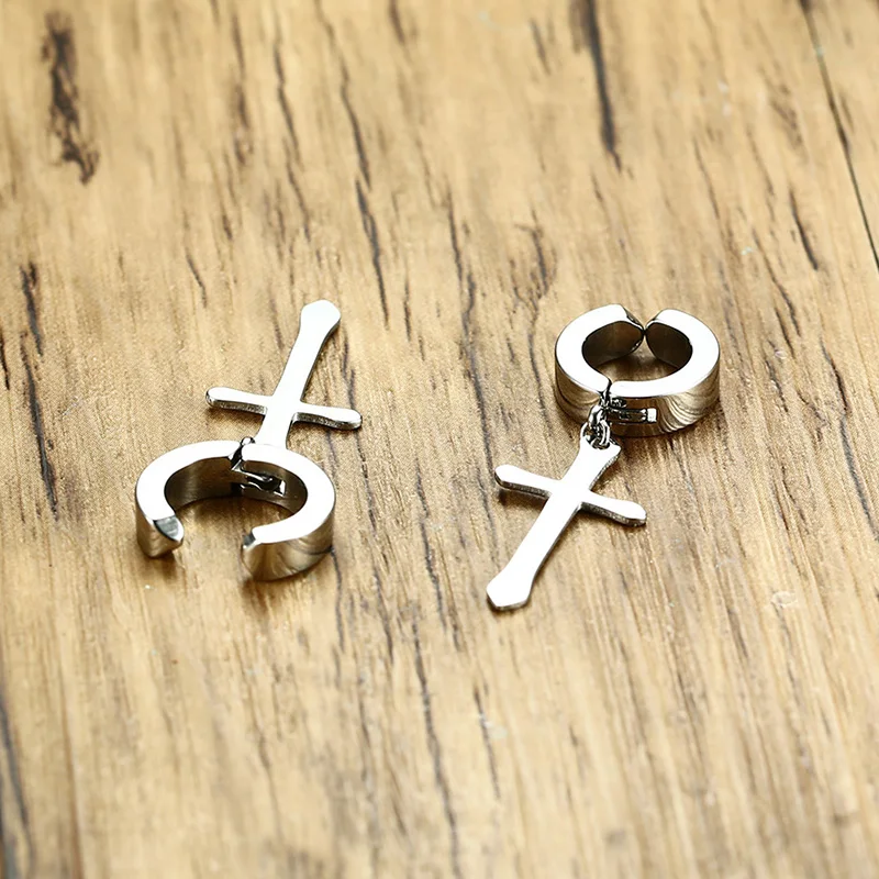 Stainless Steel Earring with Cross Charm for Guys Men's Jewelry