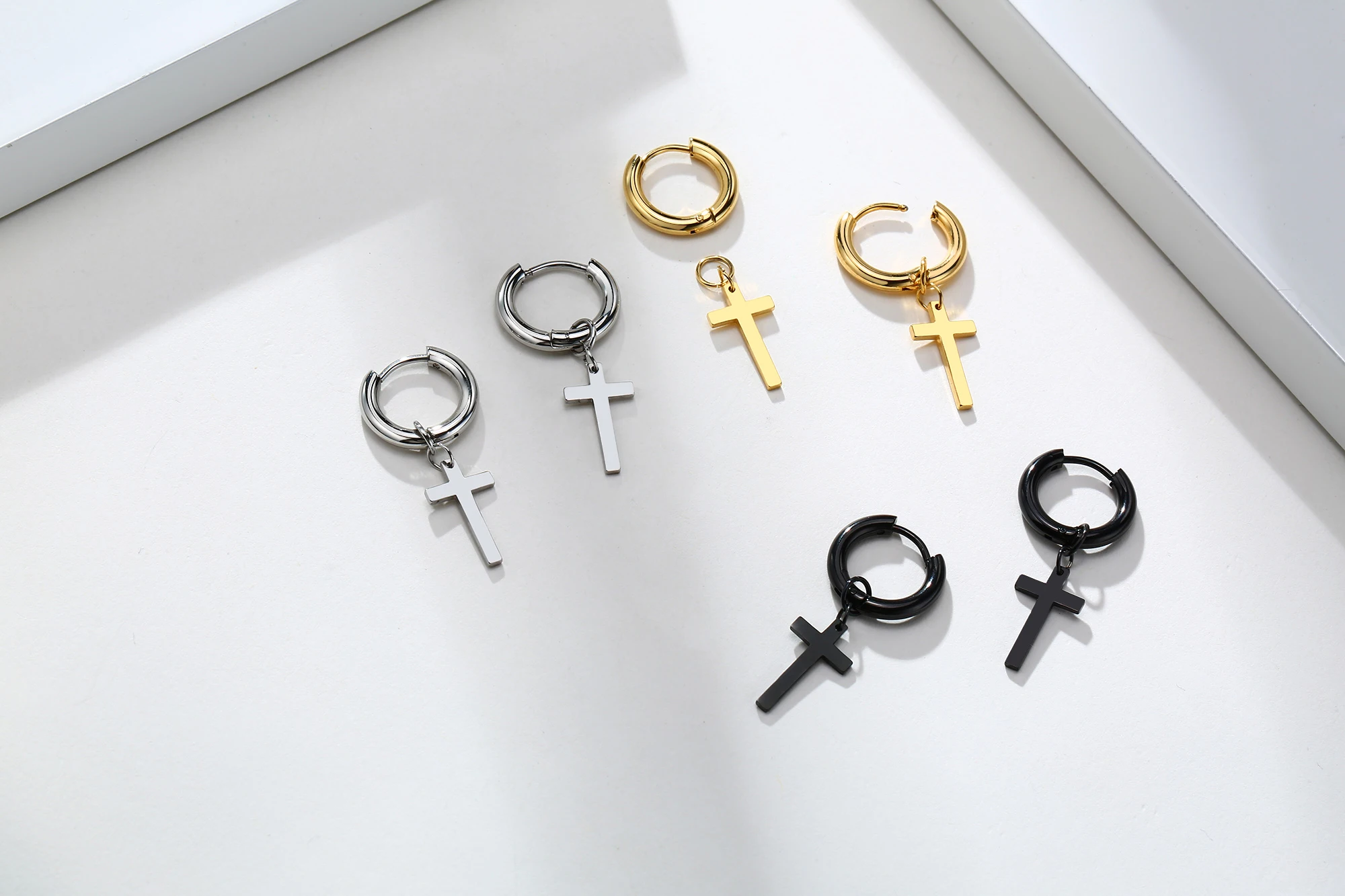 Stainless Steel Earring with Cross Charm for Guys Men's Jewelry