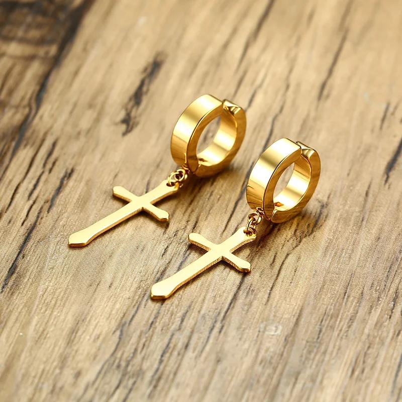 Stainless Steel Earring with Cross Charm for Guys Men's Jewelry