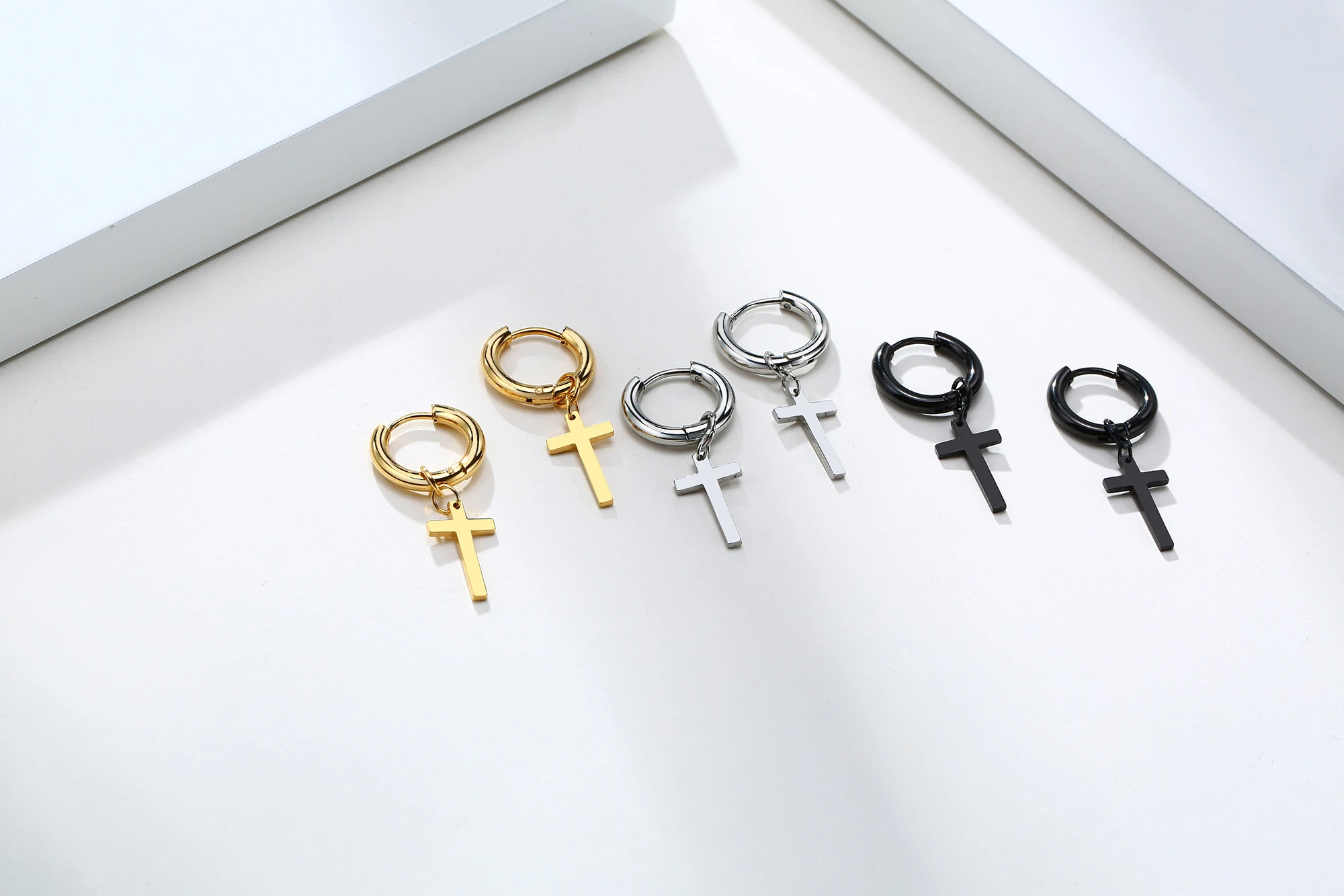 Stainless Steel Earring with Cross Charm for Guys Men's Jewelry
