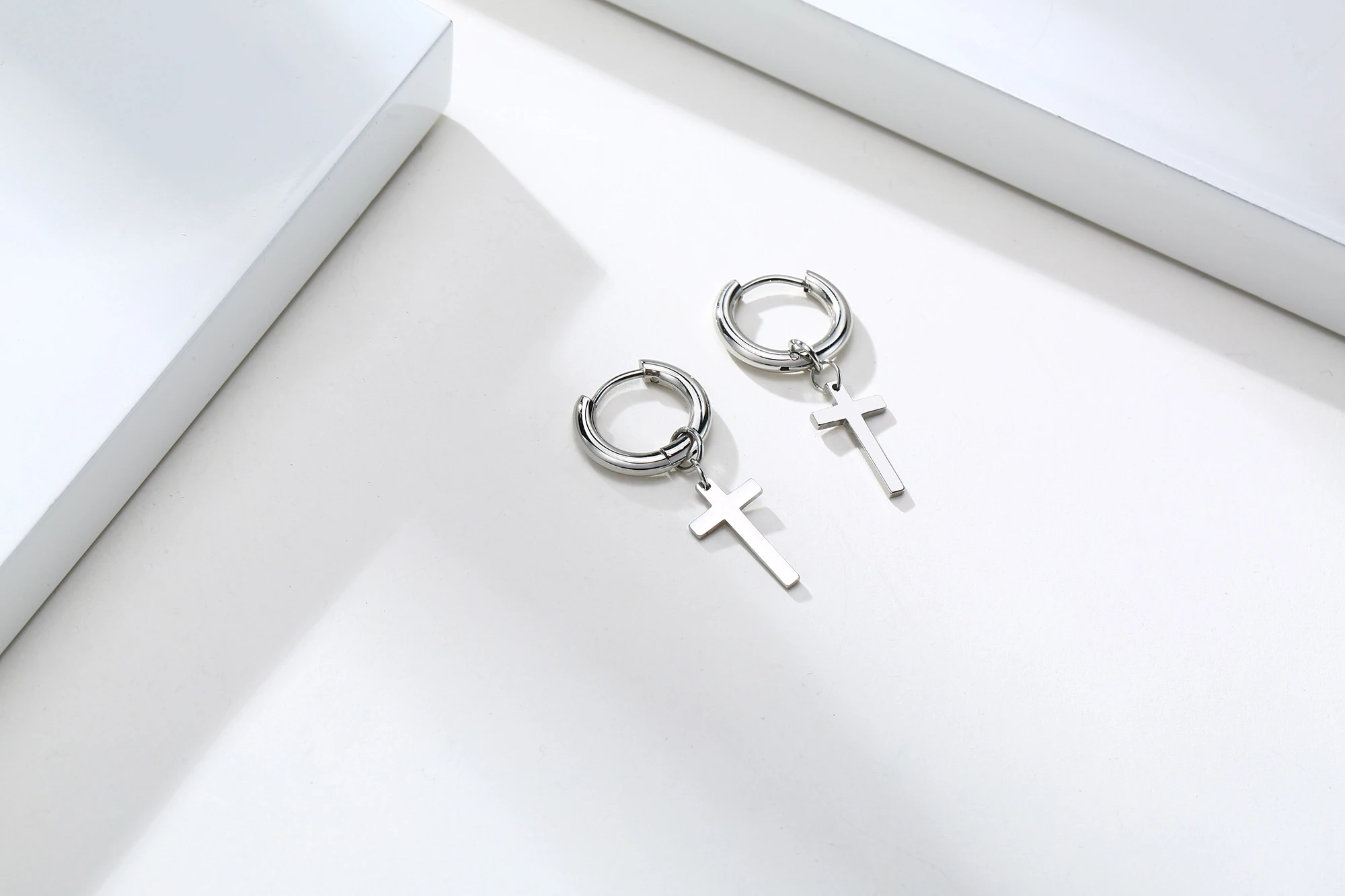 Stainless Steel Earring with Cross Charm for Guys Men's Jewelry