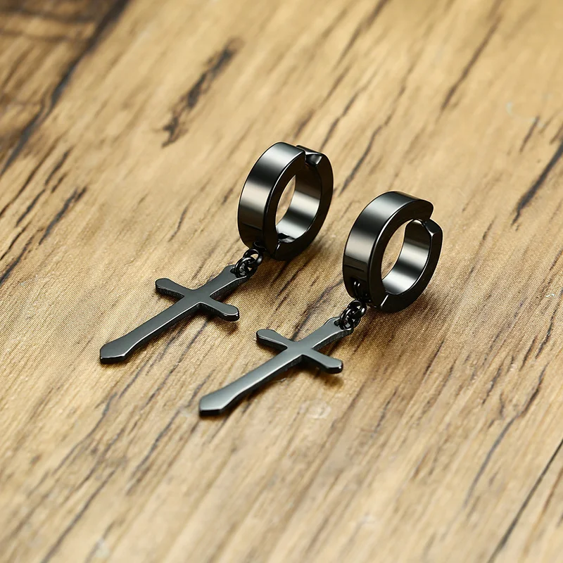 Stainless Steel Earring with Cross Charm for Guys Men's Jewelry
