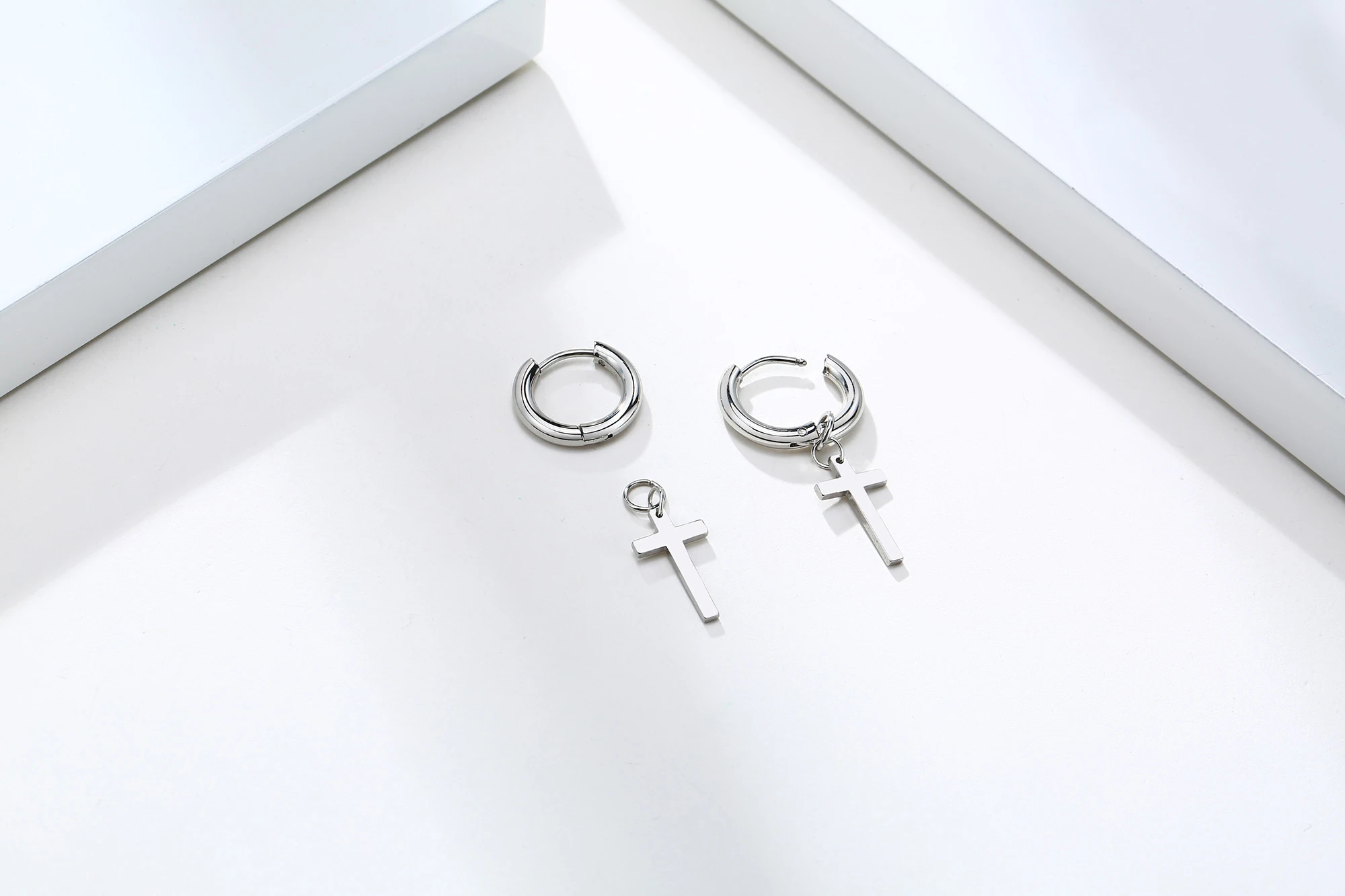 Stainless Steel Earring with Cross Charm for Guys Men's Jewelry