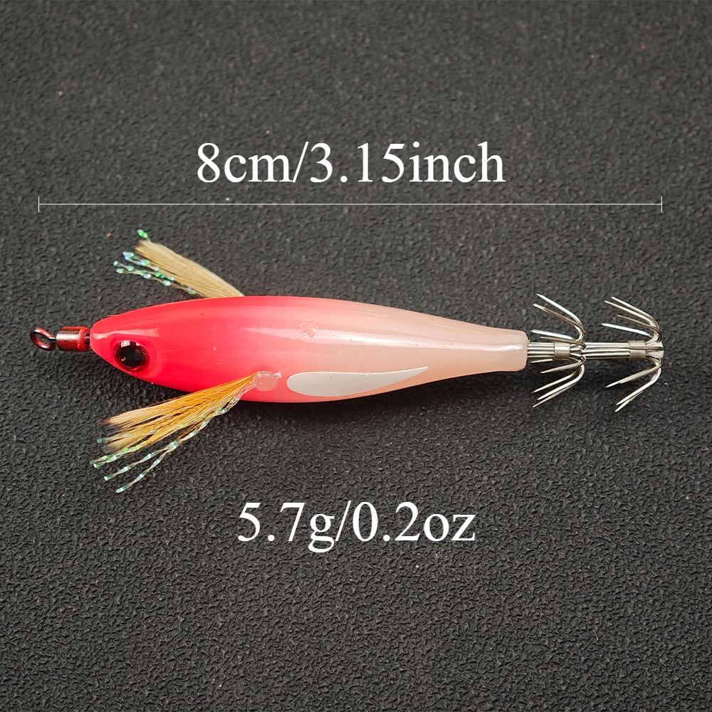 5pcs/set Horizontal Squid Jig Egi Set,Glow Squid Jig Kit,Wood Shrimp Lures,Artificial Bait for Squid, Octopus, Cuttlefish