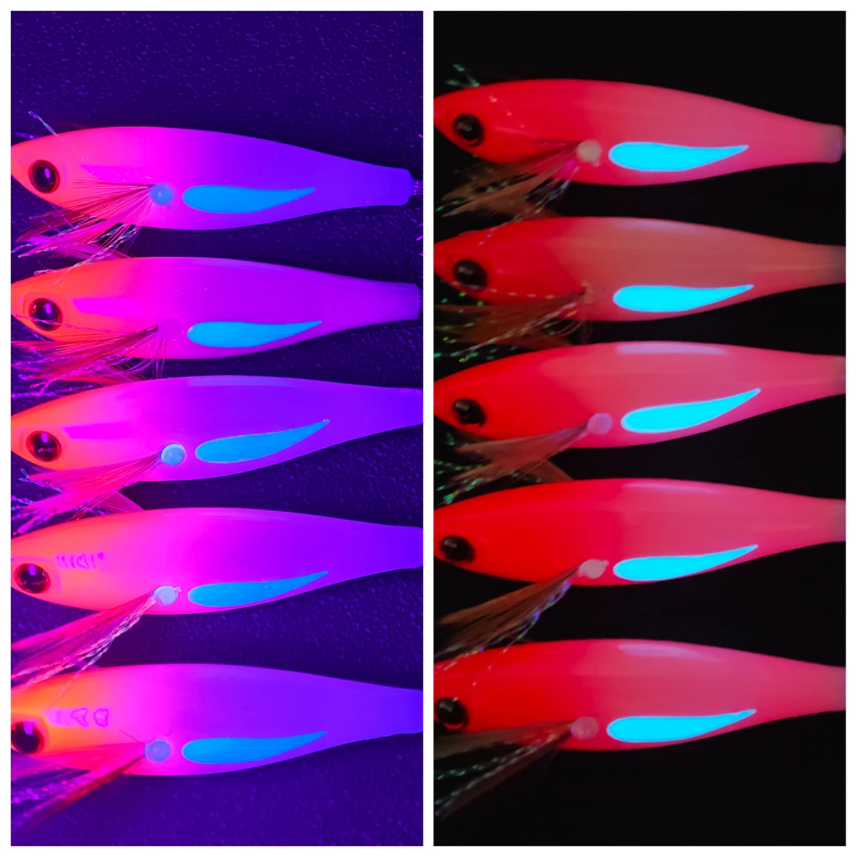 5pcs/set Horizontal Squid Jig Egi Set,Glow Squid Jig Kit,Wood Shrimp Lures,Artificial Bait for Squid, Octopus, Cuttlefish