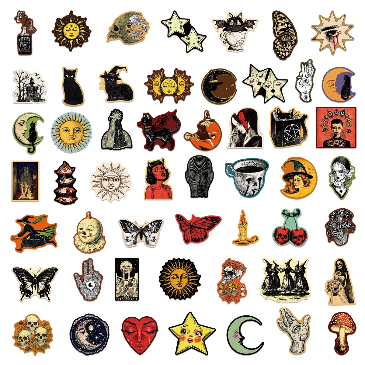 50-Pack Vintage Gothic Aesthetic Graffiti Stickers for Tablet Guitar Notebook Luggage Student Stationery DIY Waterproof Decals