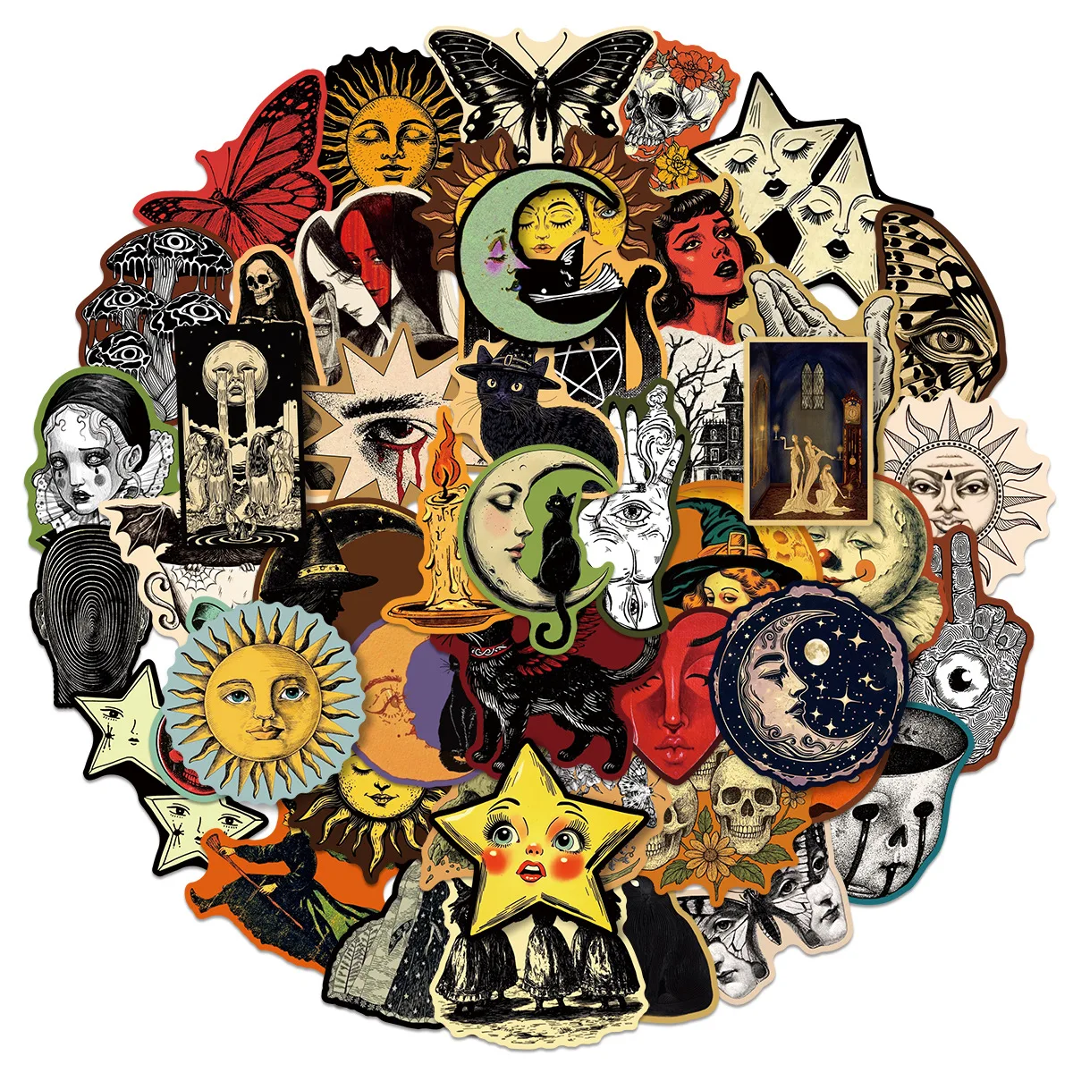 50-Pack Vintage Gothic Aesthetic Graffiti Stickers for Tablet Guitar Notebook Luggage Student Stationery DIY Waterproof Decals
