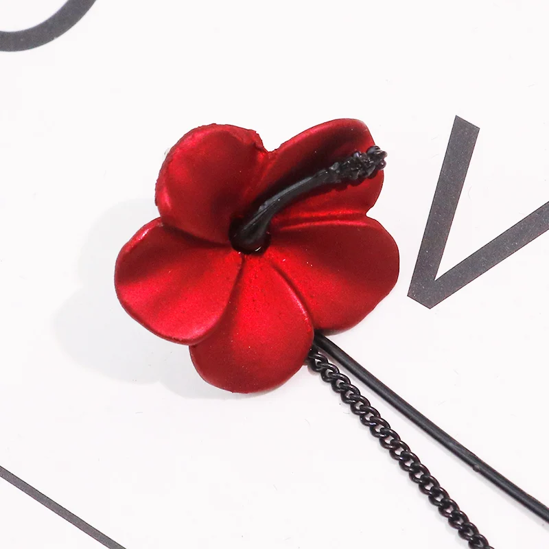Retro Classic Wine Red Flowers Tassel Earrings For Women Temperament Long Pendant Ear Nail Korean Style Jewelry