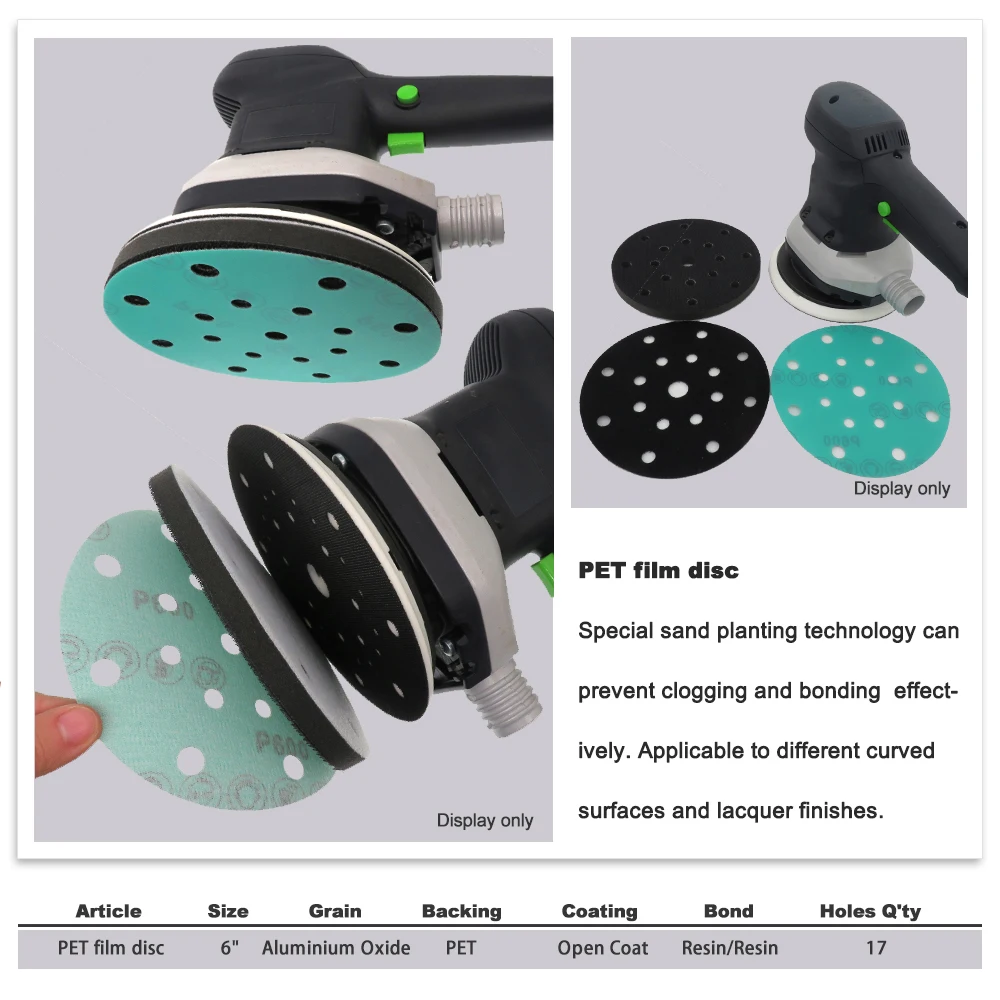 6 Inch 150MM 17 Holes 60-2000 Grits Hook and Loop PET Film Aluminum Oxide Wet&Dry Sandpaper Sanding Disc for Car MPaint