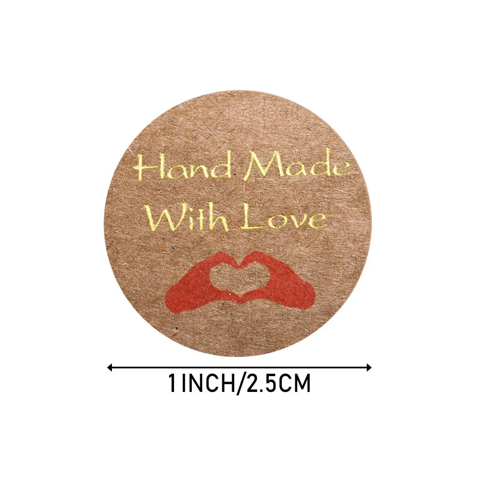 50-500pcs Handmade With Love Kraft Paper Stickers 25mm Round Adhesive Labels Baking Wedding Decoration Party Decoration Sticker